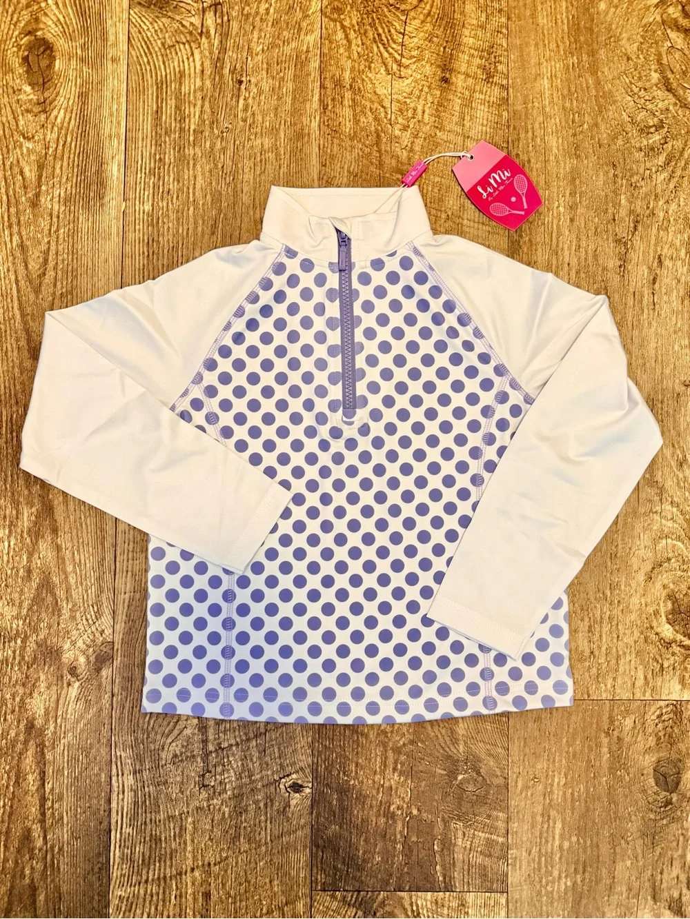 Little Miss Tennis Girls XS Quarter Zip Pullover Lavender Polka Dot NWT